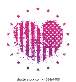 heart with usa flag, american patriotic sign, print, vector illustration