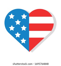 heart with usa flag flat detailed style vector illustration design
