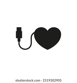 Corazón con conector USB y cable. Icono de Vector aislado sobre fondo blanco.