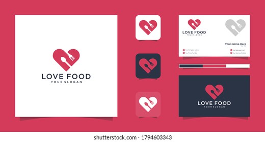 Heart And Utensils Food Love Concept Logo For Restaurant And Business Card Inspiration