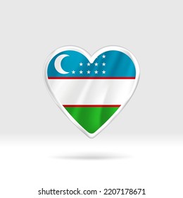 Heart from Uzbekistan flag. Silver button heart and flag template. Easy editing and vector in groups. National flag vector illustration on white background.