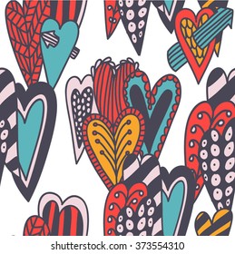 heart valentine doodle seamless vector pattern beautiful colorful background