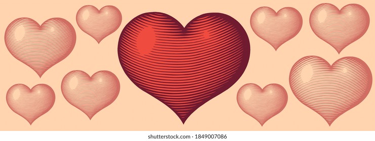 Heart. Valentine. Hand drawn engraving. Editable vector vintage illustration. Isolated on light background. 8 EPS