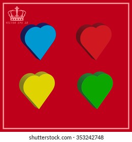 Heart valentine icon set vector illustration on a red background