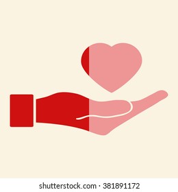 Heart valentine icon set vector illustration with flat of the hand icon 