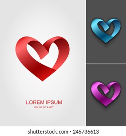 Heart Valentine ribbon vector logo design template, Looped shape, Infinity love concept for st. Valentine's day icon, Vector illustration Eps 10