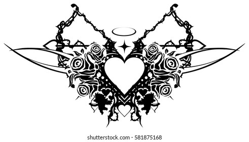 Heart valentine stencil black, vector illustration, horizontal, isolated
