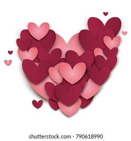 Heart Valentines day cut out paper vector love art card origami style romantic holiday romance creative illustration. valentine wedding beautiful symbol.