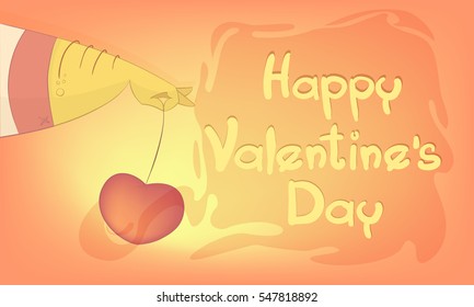 Heart for Valentine's day. Greeting card in cartoon style with the text Happy Valentine's day. Vector illustration on a colored background