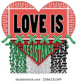 Heart Valentine's Day Love Symbol of Palestinian Resistance abstract kite with Flag Colors Tail and Keffiyeh Pattern
