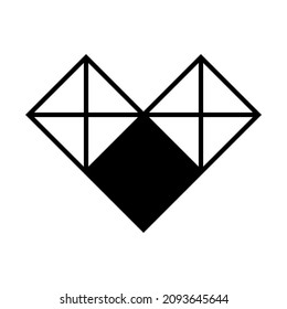 Heart Valentine's Day Minimalist Geometrical Abstract Art Mid Century Modern Style Black And White Artwork