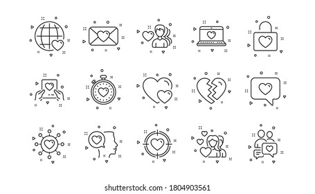 Heart, Valentines day and Relationships. Love line icons. Romantic linear icon set. Geometric elements. Quality signs set. Vector