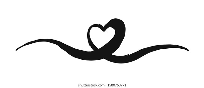 Heart Valentine's Day swash hand painted with brush and ink, isolated on white background. Vector illustration.