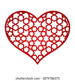 Heart. Valentine's Day. Vector stencil. Paper cut template with arabic pattern. Card, wedding invitation. Decorative holiday symbol. For laser, plotter cutting, printing on t shirt, wood carving.