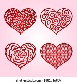 Heart. Valentine's Day.Vector set. Paper cut templates with carved patterns. Card, wedding invitations. Decorative holiday love symbol. Stencils for laser, plotter cutting, printing on t shirts.