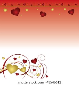 Heart valentines on red background