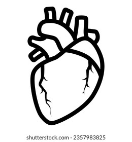 Icono de la línea de problema de la válvula cardíaca, concepto de dolor corporal, signo de vector de la enfermedad de las válvulas cardíacas sobre fondo blanco, icono de estilo de contorno para el concepto móvil y diseño web. Gráficos vectoriales