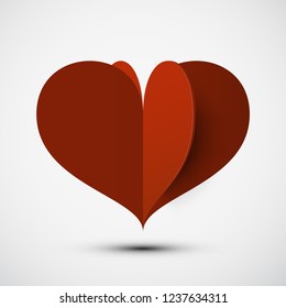 Heart Vector 3D Icon. Red Paper Cut Origami Love Symbol.