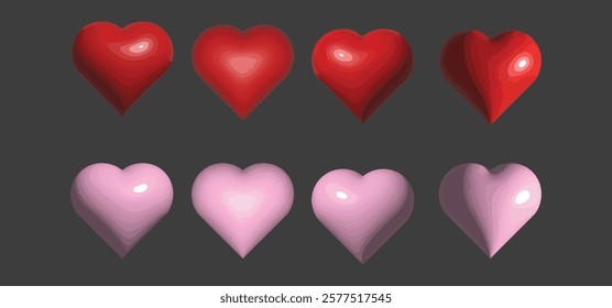 heart vector 3d icons. love symbol for valentine day and mother day decoration