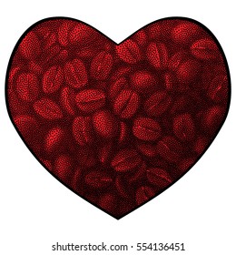 Heart vector background. Abstract coffee beans love illustration.