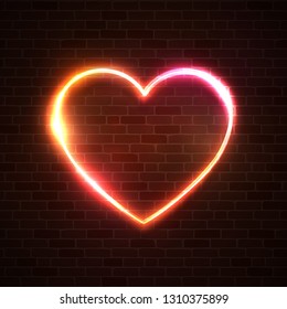 Heart vector background. Abstract electric line halogen or led lamp element design. Heart shape light neon sign. Wire cabling glowing banner. Love romance concept. Valentines Day holiday illustration.