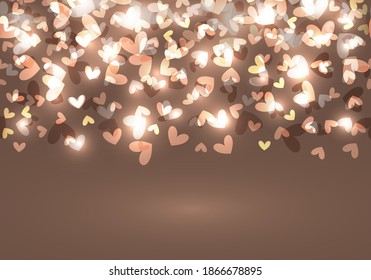 Heart vector background or card with lights and tender elements on champagne background for wedding or St Valentines day for card, illustration, invitation, congratulate, wallpaper and other
