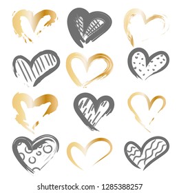 Heart vector background. Heart hand draw illustration. Gold  heart. Heart vector.