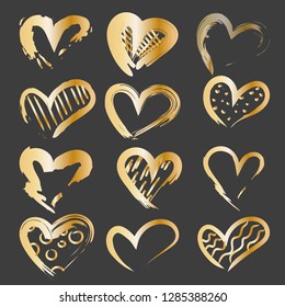 Heart vector background. Heart hand draw illustration. Gold  heart. Heart vector.