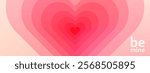 Heart vector background for Valentines day. Love pattern with overlay gradient hearts. Geometric romance minimal banner. Modern romantic abstract art in pink, light red color. Be mine typography text.