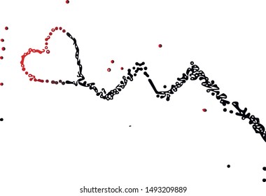 Heart vector, black and red outline. Abstraction of love and heartbeat.