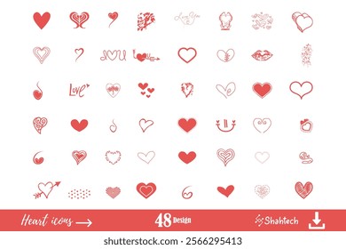 Heart vector Bundle. Collection of  silhouette heart icons. Retro Valentine Eps design featuring charming doodle hearts, cupid, and coquette elements in a aesthetic style. Perfect for Valentine. 