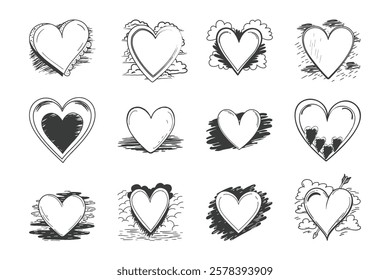 Heart vector Bundle. Heart Icons. Heart Shape. Collection of hand drawn heart outline Illustration vector design
