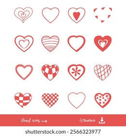 Heart vector Bundle. Illustrated heart icons. Retro Valentine silhouett design featuring charming doodle hearts, cupid, and coquette elements in a aesthetic style.  Valentine’s Day sublimation weddign