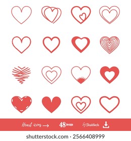 Heart vector Bundle. Illustrated heart icons. Retro Valentine silhouett design featuring charming doodle hearts, cupid, and coquette elements in a aesthetic style. Perfect for Valentine sublimation.