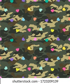 heart vector camouflage seamless pattern