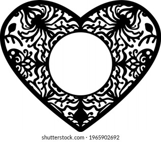 Heart vector circle monogram. Frame. Paper or laser cut template. Valentine card, wedding invitation. For names, your text. Decorative symbol of the holiday. Plotter cutting, T-shirt printing, carving