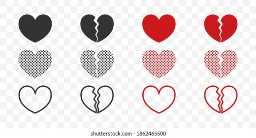 Heart vector collection. Love symbol icon set. Collection of heart illustrations on transparent background. Vector illustration