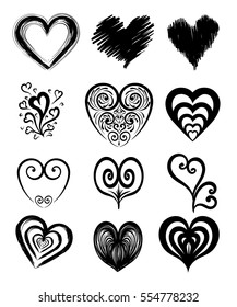 Heart vector collection set, hand drawn icons and illustrations for valentines and wedding