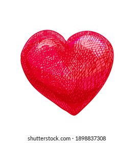 Heart. Vector color vintage hatching illustration isolated on a white background.
