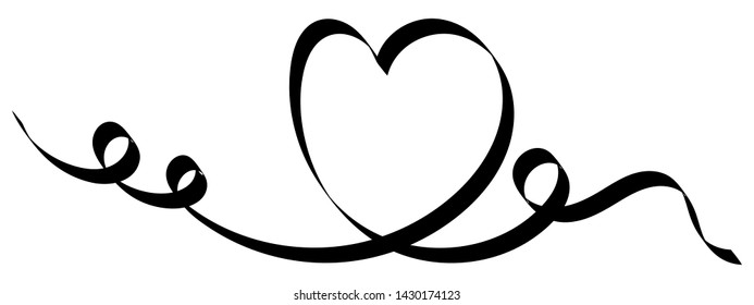 Heart vector, continuous one line drawing. Vector illustration on White background lettering, Hand Drawn Calligraphy Ribbon on White background Holiday Design element