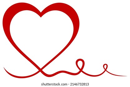 Heart vector curly frame in red. White isolated background.
Abstract calligraphic Heart logo illustration. Romantic rounded frame design.