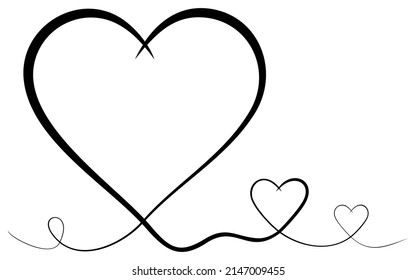 Heart vector curly frame with three Hearts in black. White isolated background.
Abstract calligraphic Heart logo illustration. Romantic rounded frame design.