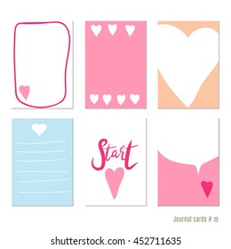 plantillas de diseño de vectores de corazón para tarjetas de publicación, tarjetas de reserva de recortes, tarjetas de felicitación, tarjetas de regalo, patrones, blogueo. Tarjetas planificadoras. Cuesto doodle. Conjunto de plantillas imprimibles.