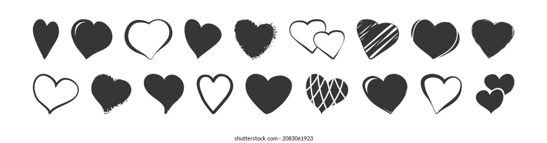 Herzvektordoodle-Symbol, handgezeichnete Valentine-Liebesskizze, schwarzes Vintage-Zeichen einzeln auf weißem Hintergrund. Cute-Dekoration-Illustration