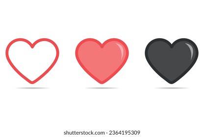 Heart vector flat icons in different shapes and colors.