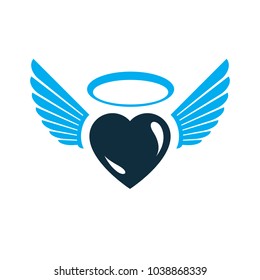 Heart vector graphic illustration, love and freedom metaphor symbol. Guardian angel vector abstract emblem.