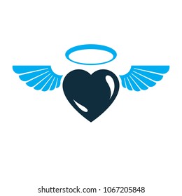 Heart vector graphic illustration, love and freedom metaphor symbol. Guardian angel vector abstract emblem.