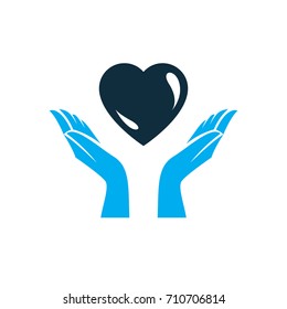 Heart vector graphic illustration, love and freedom metaphor symbol. Guardian angel vector abstract emblem.