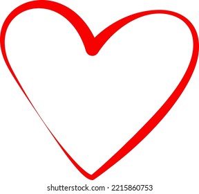 Heart Vector graphic in red outlined I love you as symbol  in simple hand-drawn line in bright colour 