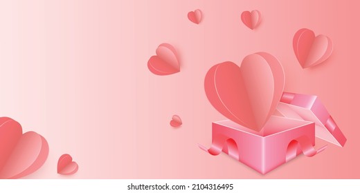 Herzvektorgruß und Valentinenkarte. Zierpapier schneidet Herz. Romantische Liebe rosa Hintergrund, Poster, Banner. Platz für Text. Digitale Kunst für Papierhandwerk.